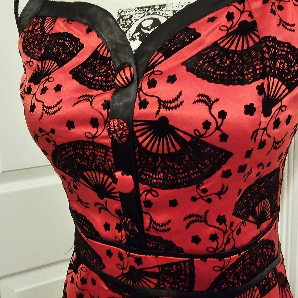 VOODOO VIXEN Red Black Fan Halter Dress Fit & Flare - Rare! - Picture 3 of 8